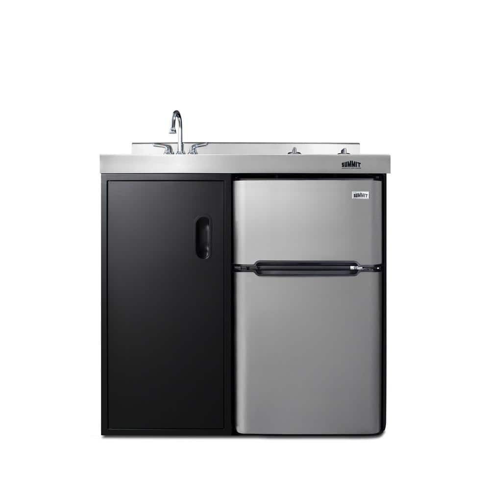 36" Black and Gray All-in-One Kitchenette with Smooth-Top Cooktop and Refrigerator