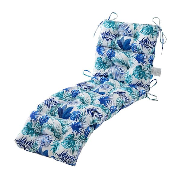 ARTPLAN 72 in. x 22 in. x 4 in. Outdoor Chaise Lounge Cushions Wicker Tufted Cushion for Patio Furniture in Blue Floral