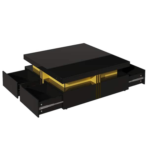 Nestfair 43.3 in. W Glossy Black Square MDF Coffee Table with 4