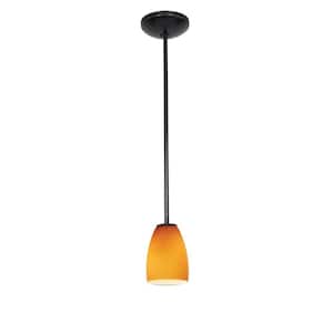 Sherry 1-Light Oil-Rubbed Bronze Metal Pendant with Amber Glass Shade