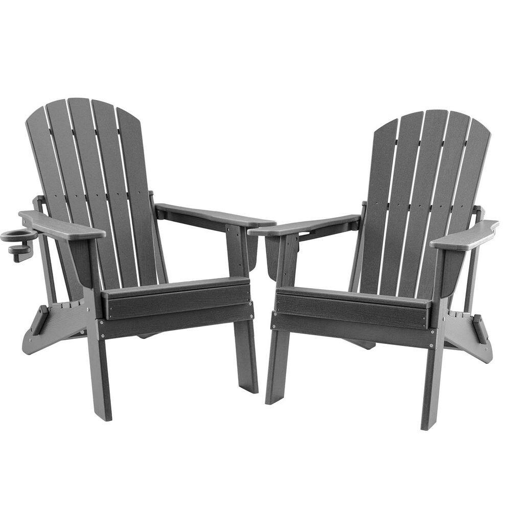 HDPE Folding Adirondack Chair with Cup Holder, Weather-Resistant, Low Maintenance, Supports up to 400lbs, Grey, 2 Pack price history on PriceWatchPro