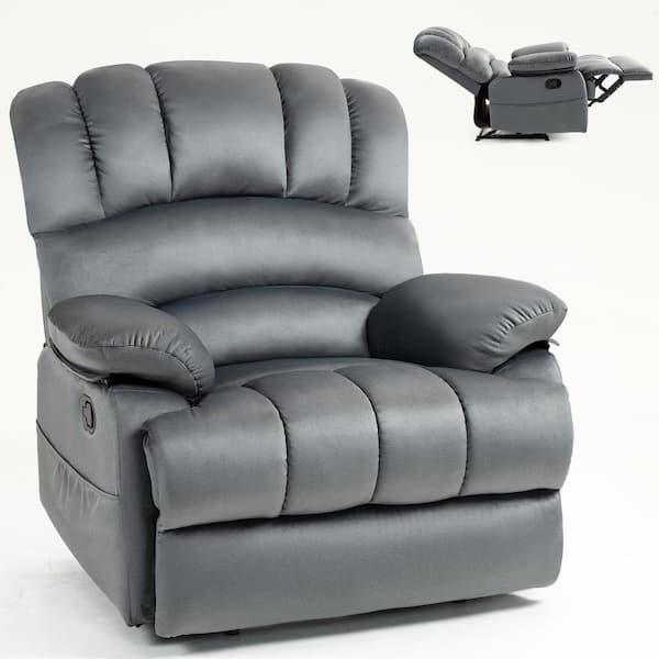 Z-joyee Gray Fabric Recliner Large Manual Recliner with Side Pocket