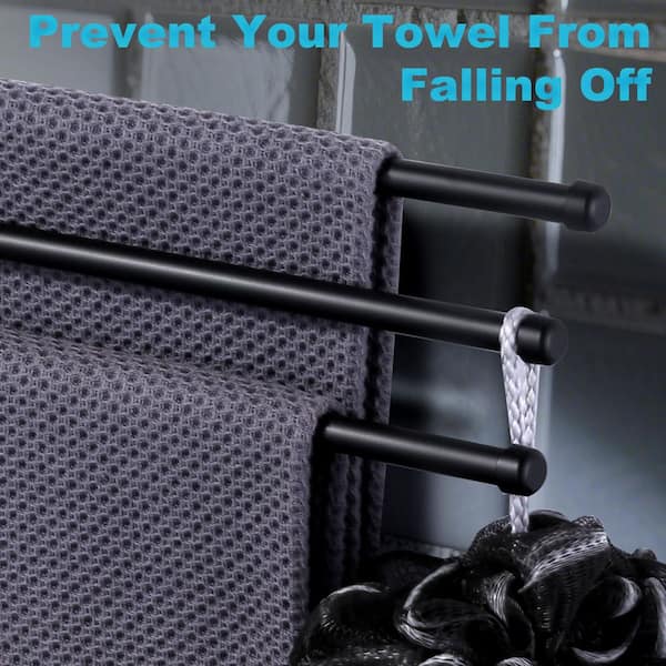 13.2 in. Wall Mounted Stainless Steel Swivel 3-Arm Towel Bars for Bathroom in Matte Black