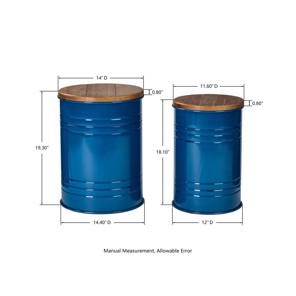 Hunter Green Round Metal & Wood Storage Accent Table Set