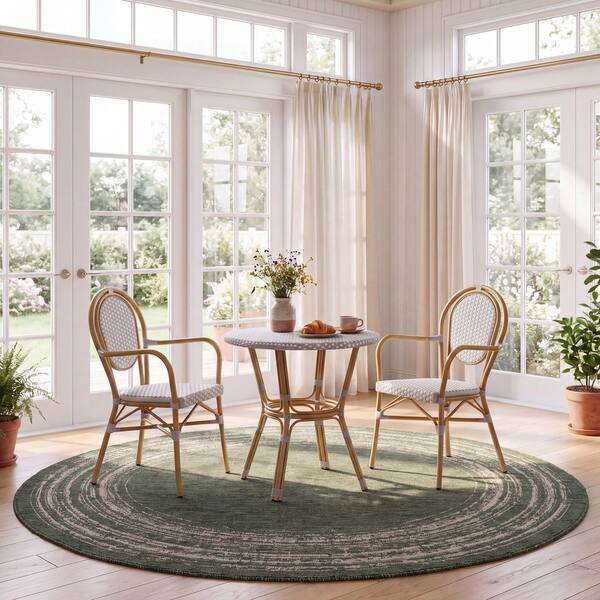 Beach House 7 ft. x 7 ft. Green/Beige Border Round Rug