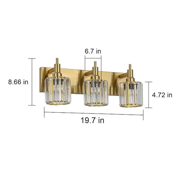 Orillia 19.7 in. 3-Light Modern Gold Bathroom Vanity Light with Round Crystal Shades