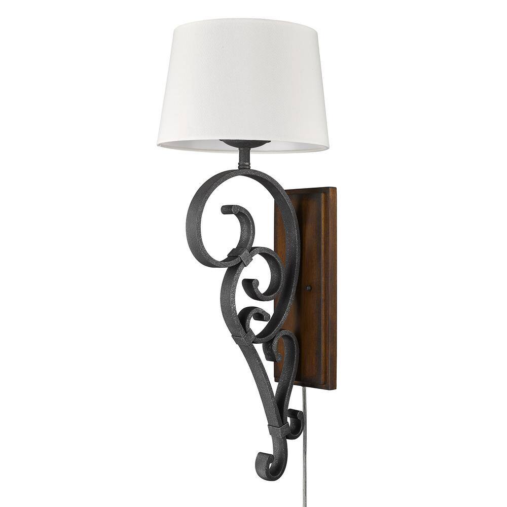 Madera Dimmable Black Iron Wall Sconce with Ivory Linen Shade