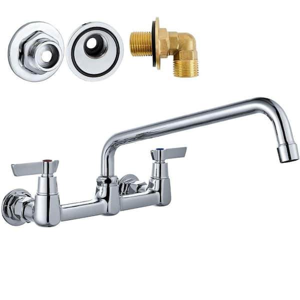 Double Handle Wall Mount Standard Kitchen Faucet in Chrome Polish