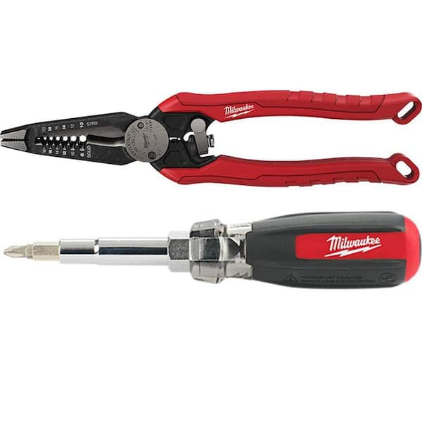 Milwaukee 9 in. 7-in-1 Combination Wire Stripper Cutting Pliers and 13-in-1 Multi-Bit Cushion Grip Screwdriver