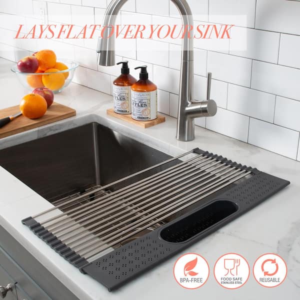 Stainless Steel Sink Drain Rack Roll Up Dish Food Drying Drainer Mat XXL  Kitchen