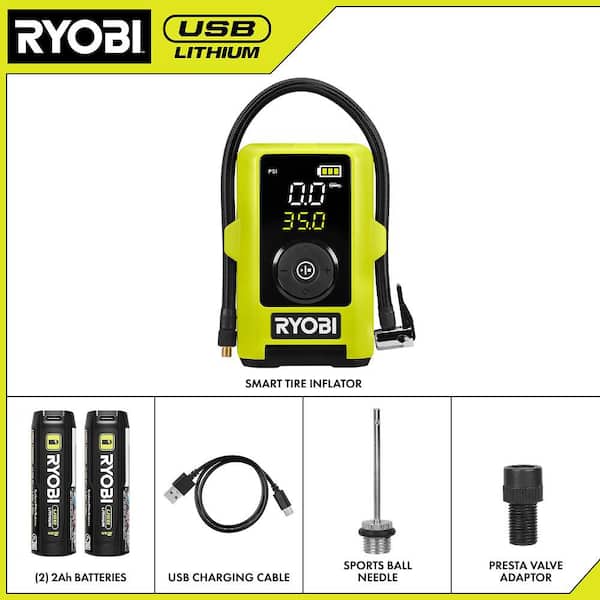 USB Lithium Smart Tire Inflator Kit with (2) 2.0Ah Batteries and Charging Cable