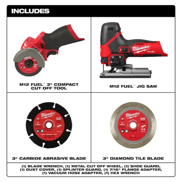 M12 FUEL 12V Lithium-Ion Brushless Cordless 3 in. Cut Off Saw, & Jig Saw