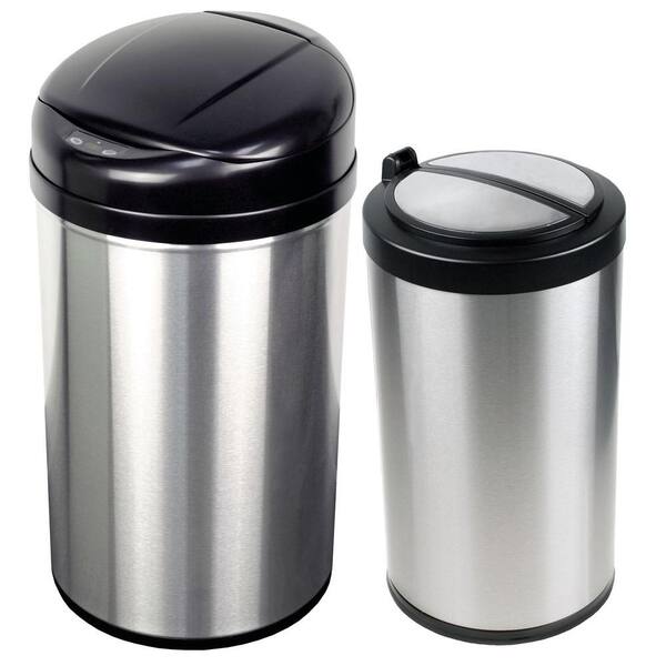 Nine Stars 13 gal. and 3.2 gal. Stainless Steel Motion Sensing Touchless Infrared Trash Can Combo Pack
