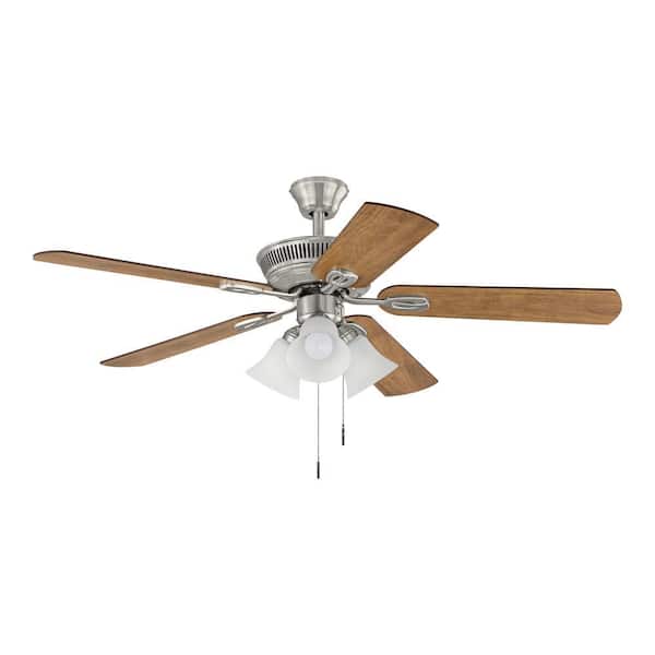 Hampton Bay - Glendale III 52 in. LED Indoor Brushed Nickel Ceiling Fan with Light and Pull Chains