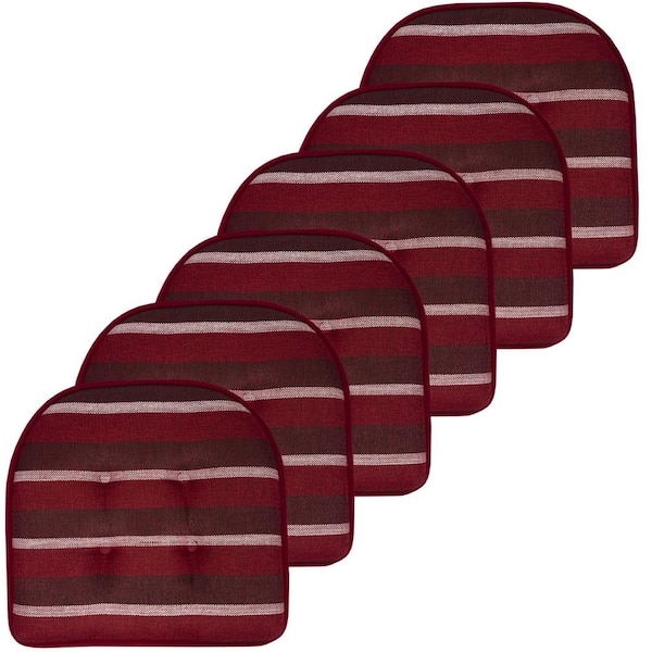Sweet Home Collection Bradford Stripe U-Shape Memory Foam 17 in.x16 in. Non-Slip Back, Chair Cushion (6-Pack) Burgundy