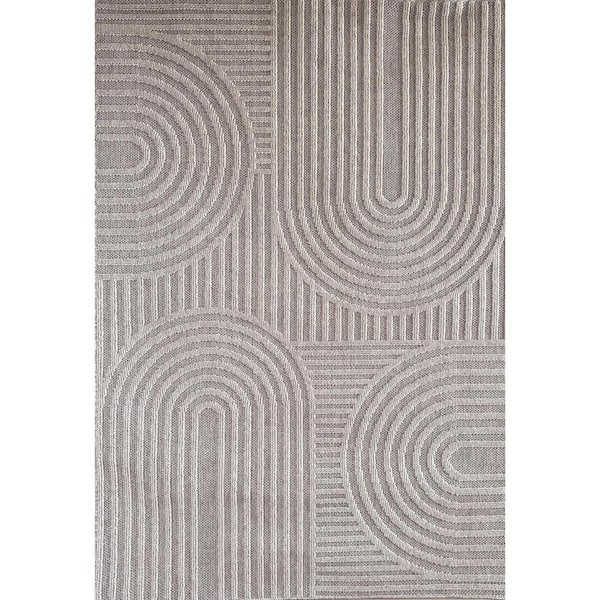 Rug Branch Hogar Grey Cream, Modern 8 ft. x 11 ft. Abstract Indoor Outdoor Area Rug