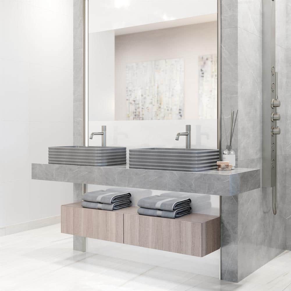 Cadman Gray Concrete Rectangular Vessel Sink with Brushed Nickel Faucet