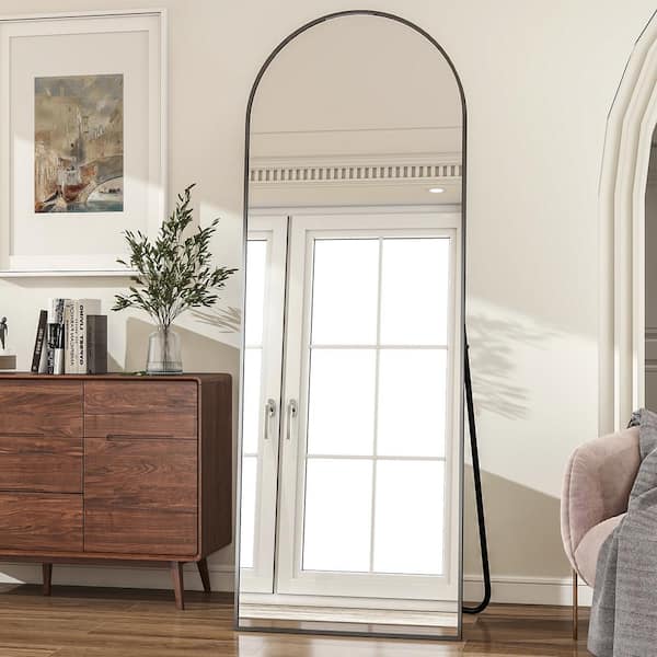 XRAMFY Black 25 in. W x 72 in. H Arched Aluminum Framed Modern Full Length Mirror Floor Mirror