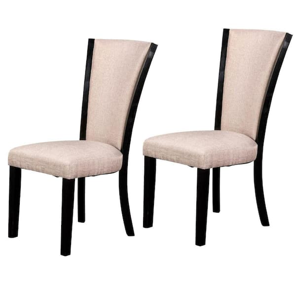 Benjara Black and Beige Wooden Dining Side Chair with Fabric Seat and Backrest (Set of 2)