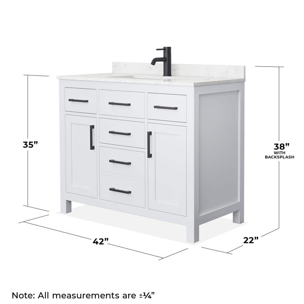 Beckett 42" White Vanity with Carrara Marble Top and Matte Black Trim