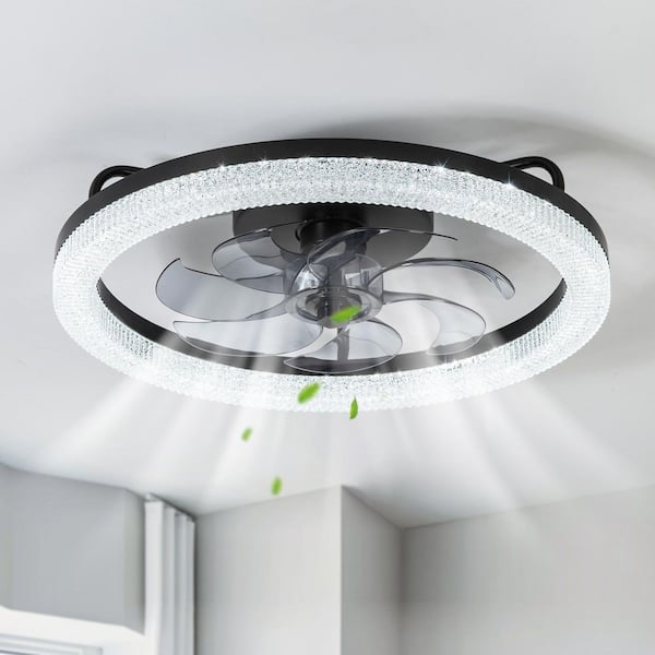 20 in. Indoor Integrated LED Black Ceiling Fan with Light with BlingBling Lampshade and Remote Included