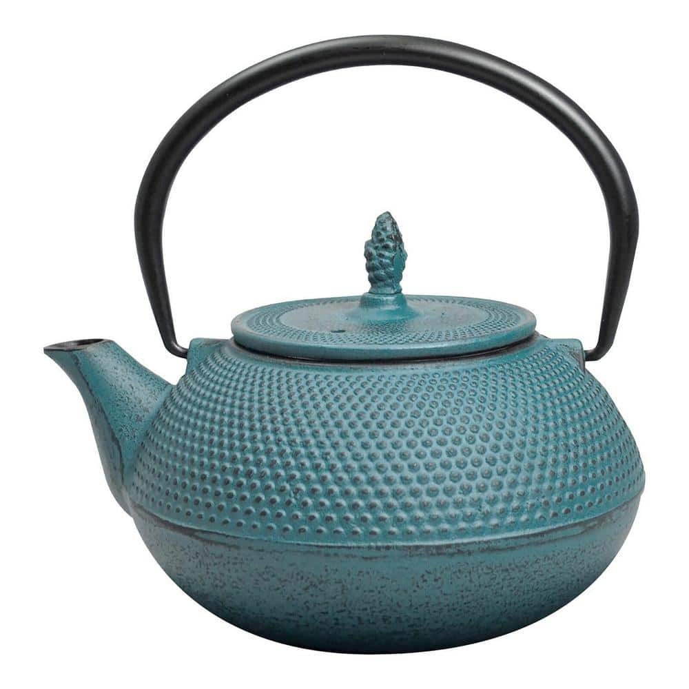 Cast Iron Teapot Green with Silver Accents