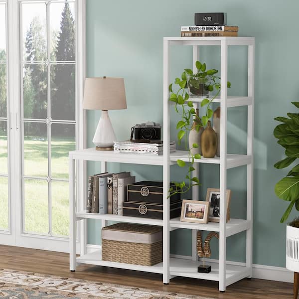 White Wood 5 Shelf Standard Bookcase, White Bookcase Home Office
