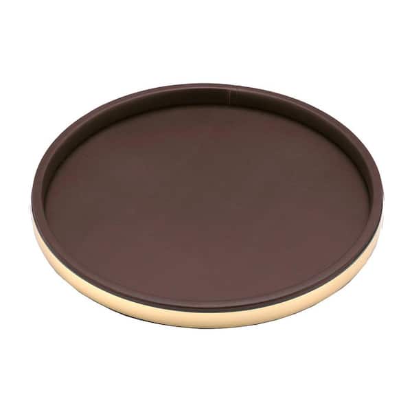 Kraftware Sophisticates 14 in. Round Serving Tray in Brown and Polished Brass