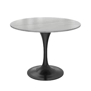 Verve Dining Table with a 36 in. Round Sintered Stone Tabletop and Black Steel Pedestal Base, White
