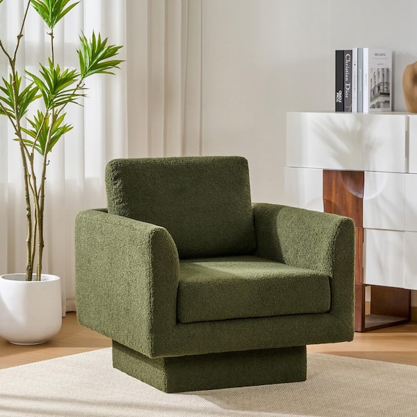 Noble House Foster Green Modern Upholstered Boucle Swivel Accent Armchair