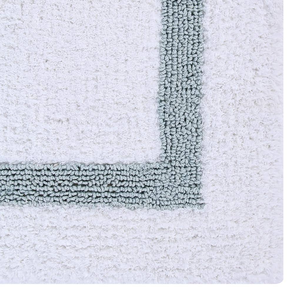 White and Blue Cotton Tufted Reversible Bath Rug Set