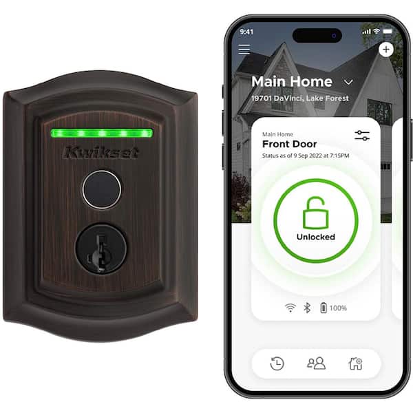 Kwikset Halo Touch Venetian Bronze Traditional Fingerprint WiFi Electronic Smart Lock Deadbolt Featuring SmartKey Security
