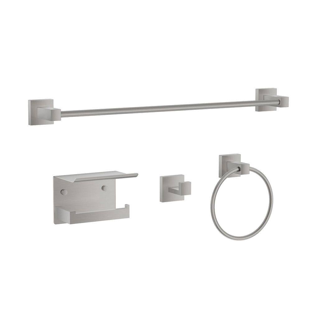 4-Piece Bathroom Hardware Set with Towel Bar/Rack, Toilet Paper Holder, Towel Ring in Brushed Nickel price history on PriceWatchPro