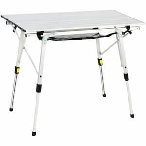 35.4 in. x 20.9 in. Rectangle Silver Folding Portable Picnic Tables with Adjustable Height and Aluminum Roll Up Table