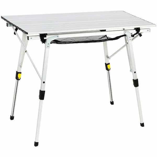 Angel Sar 35.4 in. x 20.9 in. Rectangle Silver Folding Portable Picnic Tables with Adjustable Height and Aluminum Roll Up Table