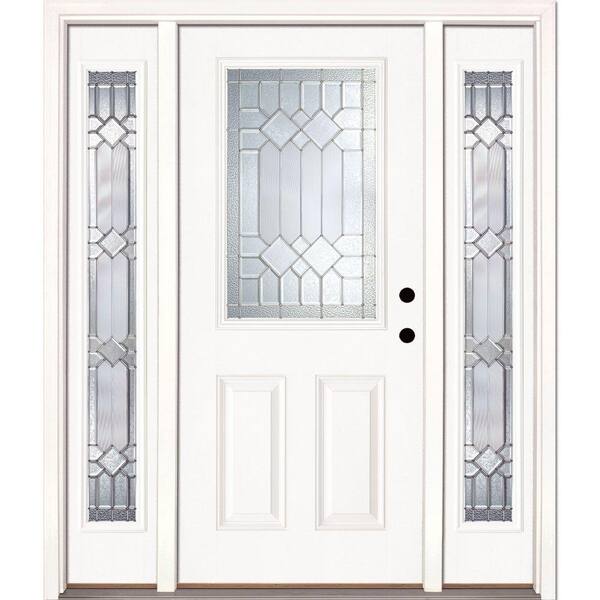 67.5 in.x81.625 in. Mission Pointe Zinc 1/2 Lite Unfinished Smooth Left-Hand Fiberglass Prehung Front Door w/Sidelites