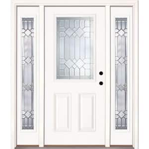 63.5 in.x81.625 in. Mission Pointe Zinc 1/2 Lite Unfinished Smooth Left-Hand Fiberglass Prehung Front Door w/Sidelites