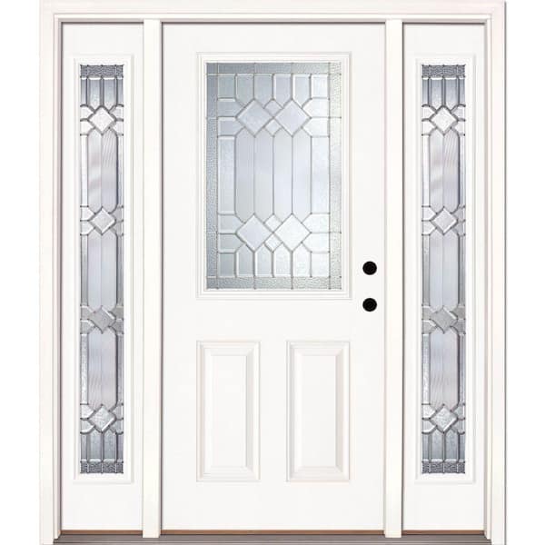 Feather River Doors 63.5 in.x81.625 in. Mission Pointe Zinc 1/2 Lite Unfinished Smooth Left-Hand Fiberglass Prehung Front Door w/Sidelites
