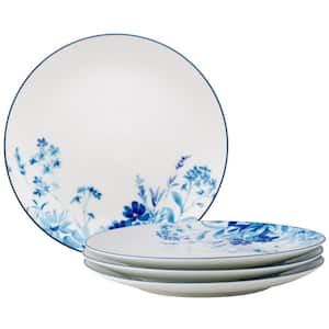 Blossom Road 8.25 in. White/Blue Porcelain Salad Plates (Set of 4)