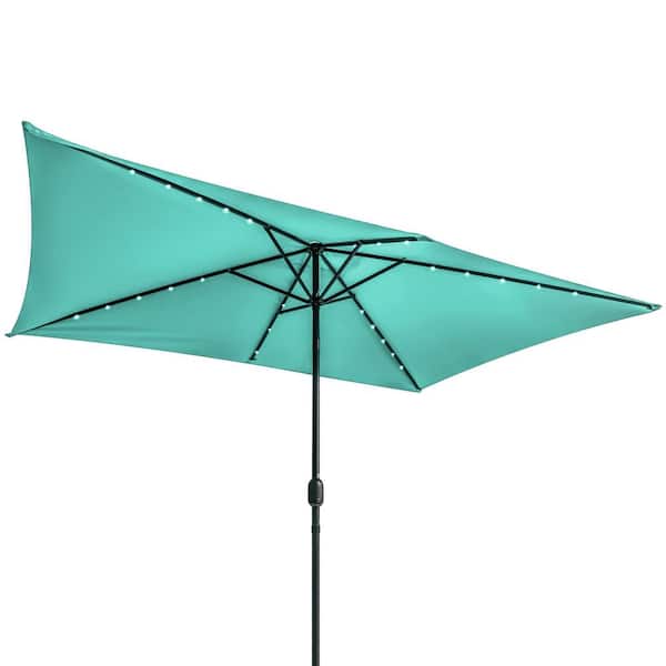 Trademark Innovations 10 ft. x 6.5 ft. Rectangular Solar Powered LED Lighted Patio Market Umbrella (Teal)