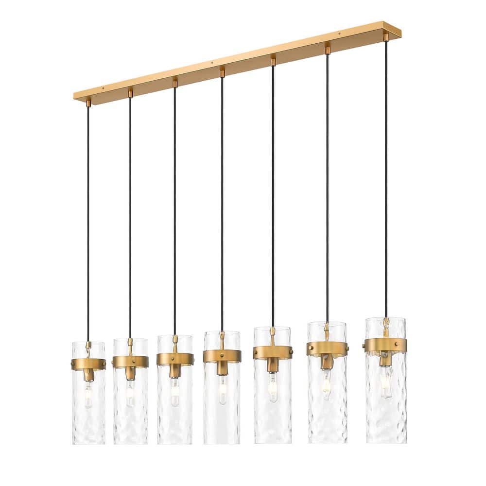 Fontaine 7 Light Rubbed Brass Linear Chandelier for Indoor Use with No Bulb