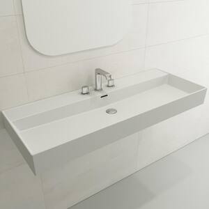 Milano Matte White 47.75 in. 3-Hole Wall-Mounted Fireclay Rectangular Vessel Sink with Overflow