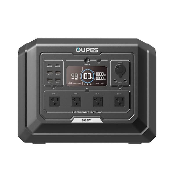 OUPES 2000-Watt/1024Wh Push Button Start Battery Generator Mega 1 with LiFePO4 Battery for Home, Power Outages
