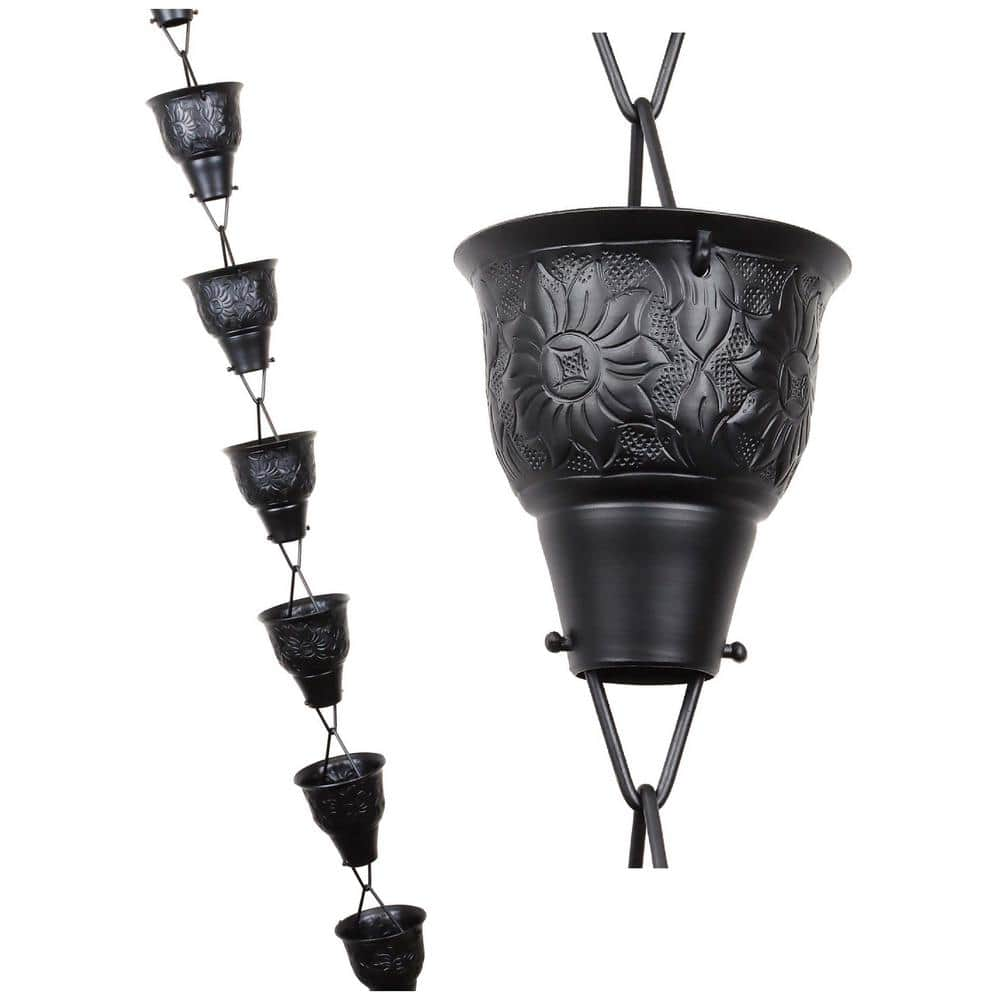 U-nitt 8.5 ft. Large Black Aluminum Sunflower Rain Chain 5502A - The Home  Depot