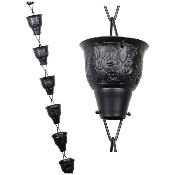 U-nitt 8.5 ft. Large Black Aluminum Sunflower Rain Chain