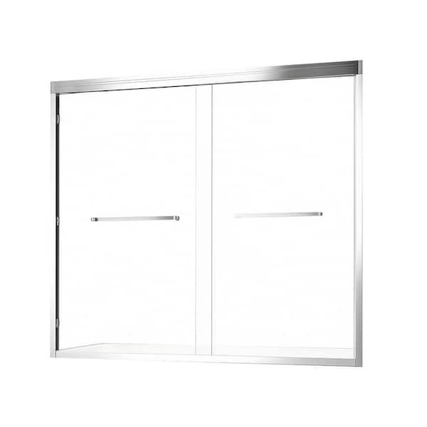 60 in. W x 60 in. H Double Sliding Tub Door in Chrome with Clear Glass