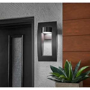 Frolynn 16 in. 1-Light Oil Rubbed Bronze with Gold Highlights Integrated LED Outdoor Wall Lantern Sconce w/ Etched Glass