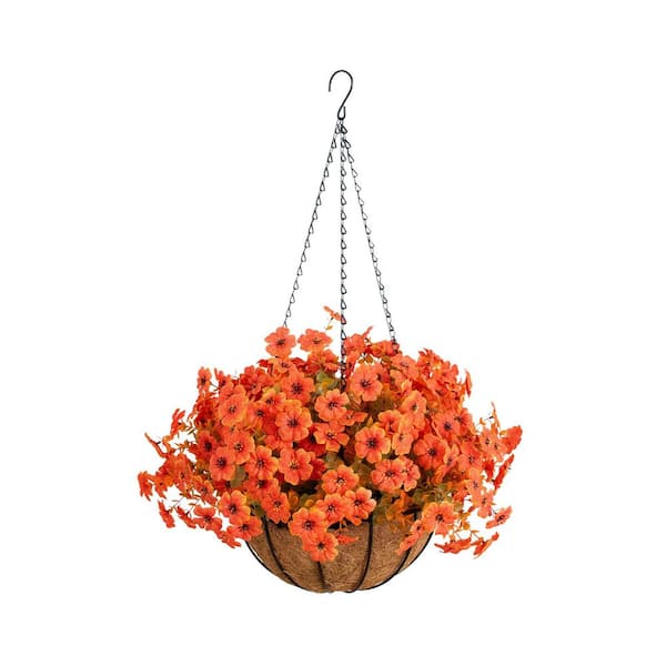26 in. UV Resistant Orange Autumn Artificial Daisy Fall Plant and Hanging Basket DIY Kit (Indoor/Outdoor)