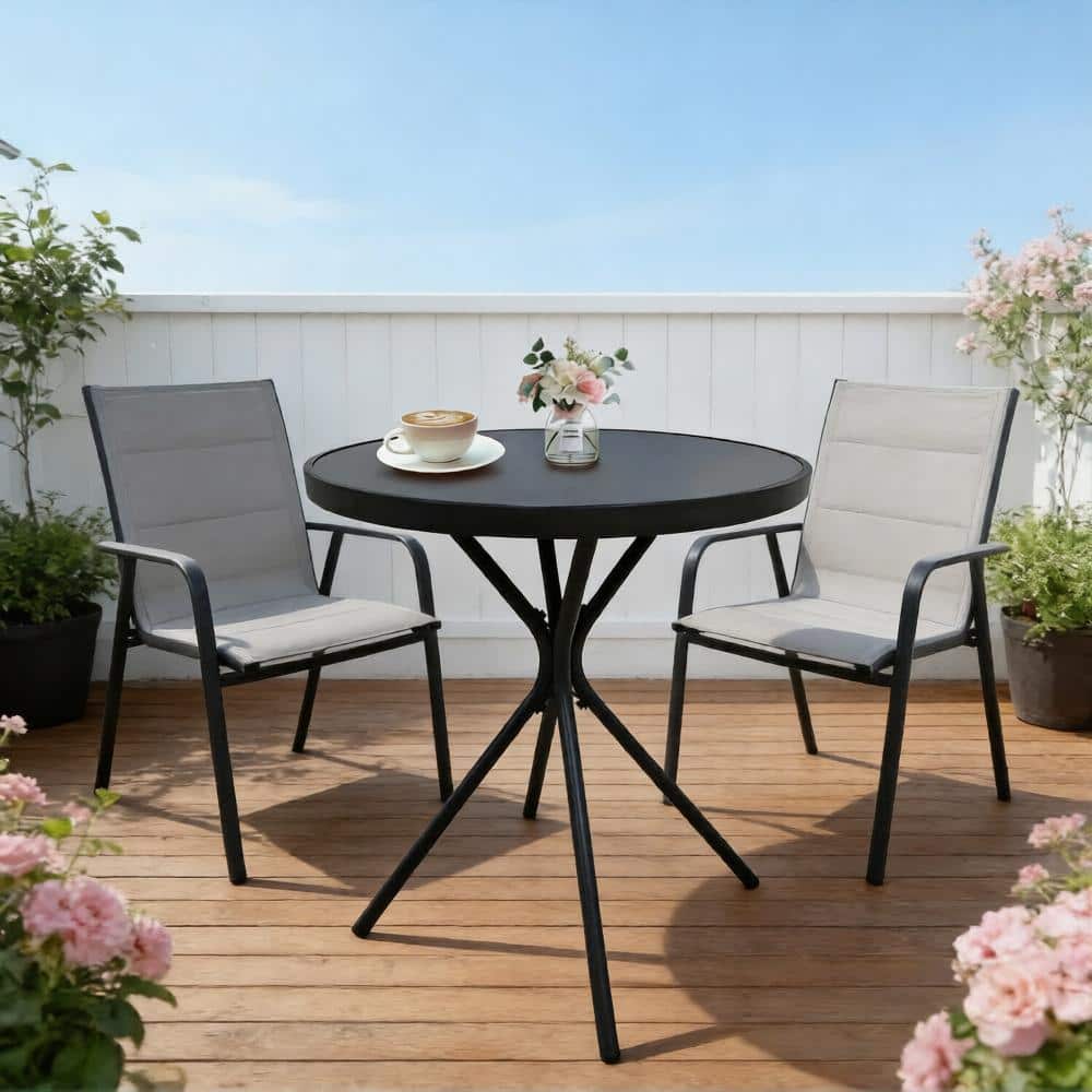 "24"" Round Tempered Glass Side Table, Black Iron Frame, 10-Minute Easy Assembly, for Balcony Patio Deck Small Garden" price history on PriceWatchPro