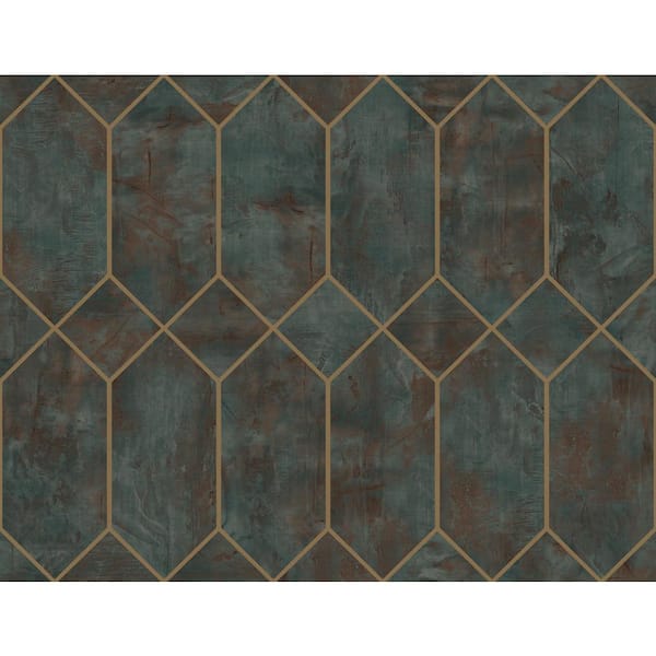 Seabrook Designs 60.75 sq. ft. Rust Forest Green and Metallic Gold Geo Faux Paper Unpasted Wallpaper Roll